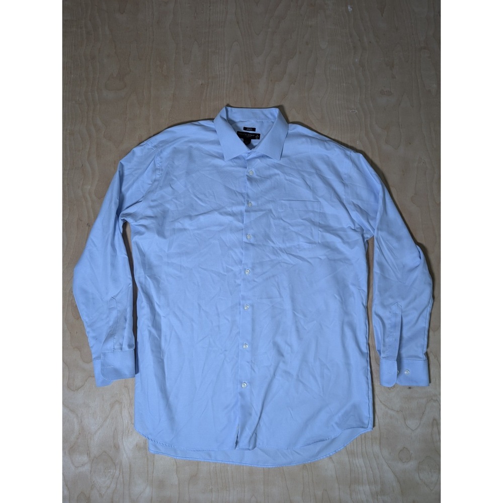 Pronto Uomo Non Iron Men Large Dress Shirt Modern Fit Blue Long Sleeve Pocket